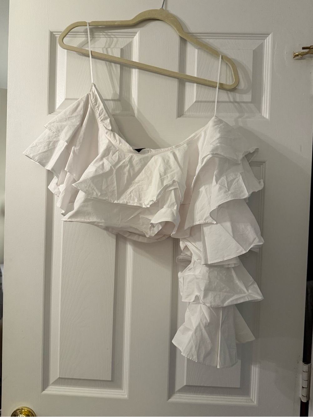 Style Mafia White One-Shoulder Ruffle Crop Top